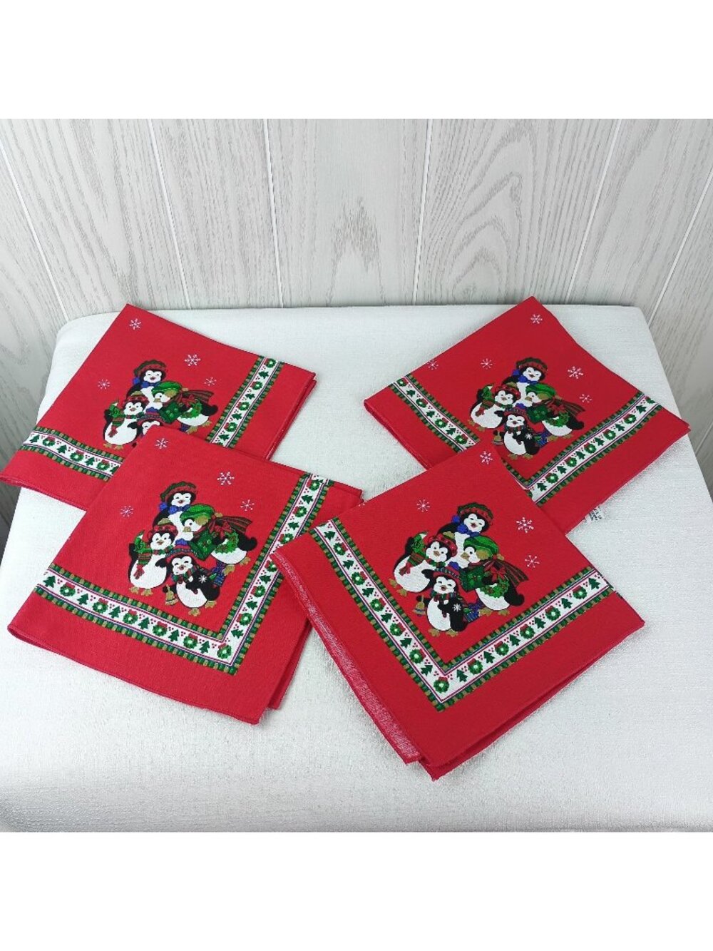 Sunweave Linen Corporation Red Christmas Penguin cloth dinner napkins 16.5 inch